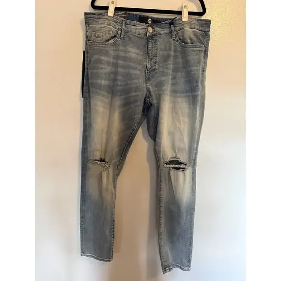 NWT Jordan Craig Sean JM3418 Ice Blue Cotton Denim Jeans Mens 40X32 Distressed - Picture 2 of 13